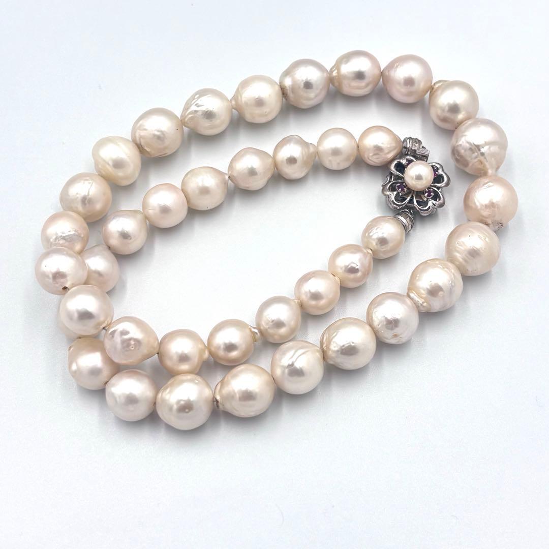 【ルビー装飾付✨超大珠 】南洋白蝶貝本真珠　11〜13.5mm パールネックレス