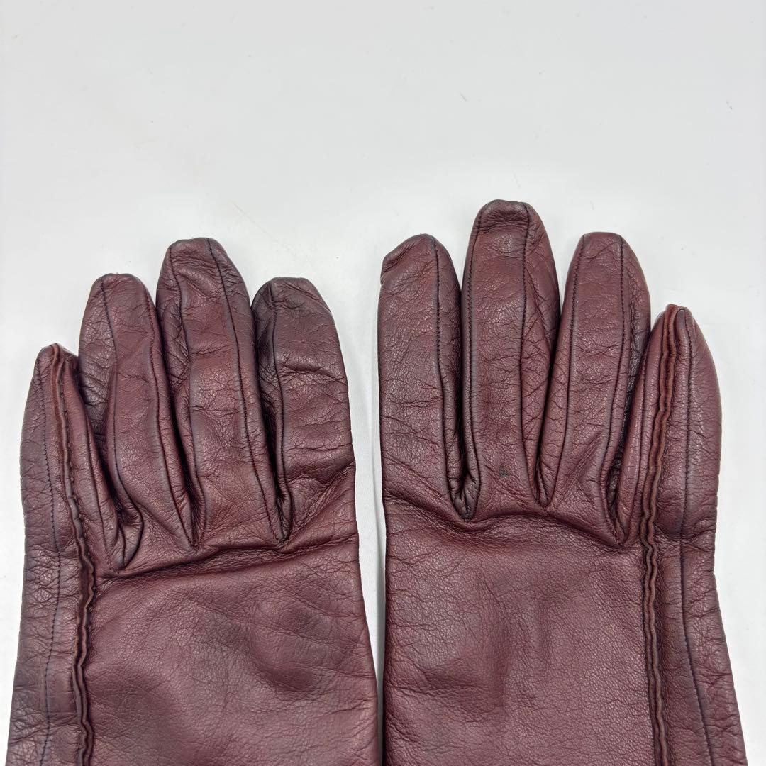 HERMES エルメス Hロゴモチーフ レザー グローブ 革手袋　ボルドー