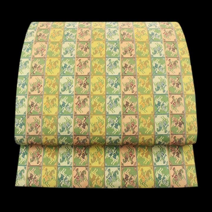 特選品【龍村美術織物・たつむら】　【全通柄】の名物裂　長尺の開き名古屋帯・京袋帯