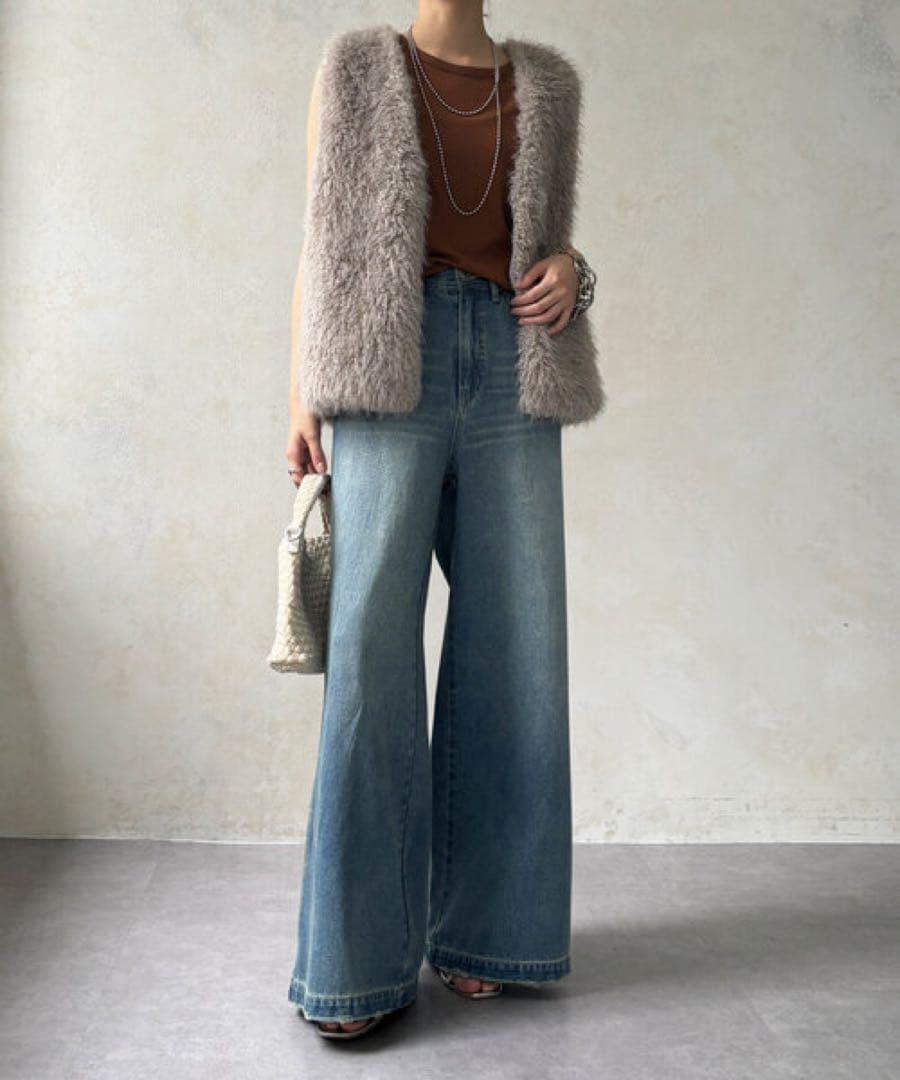 DOUDOU フェイクカシミアベスト　グレー　値下げ可　ファーベスト