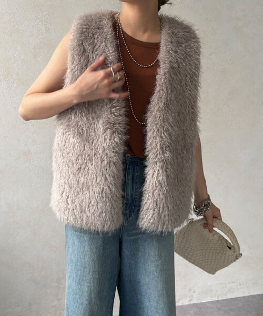 DOUDOU フェイクカシミアベスト　グレー　値下げ可　ファーベスト