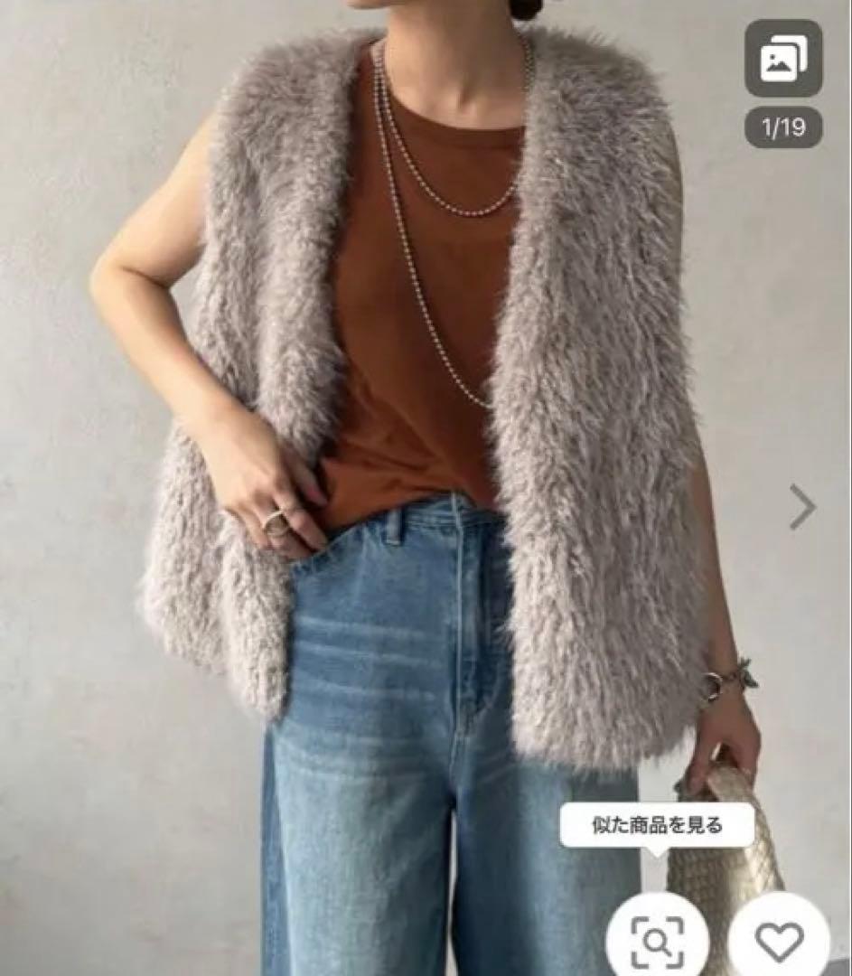 DOUDOU フェイクカシミアベスト　グレー　値下げ可　ファーベスト