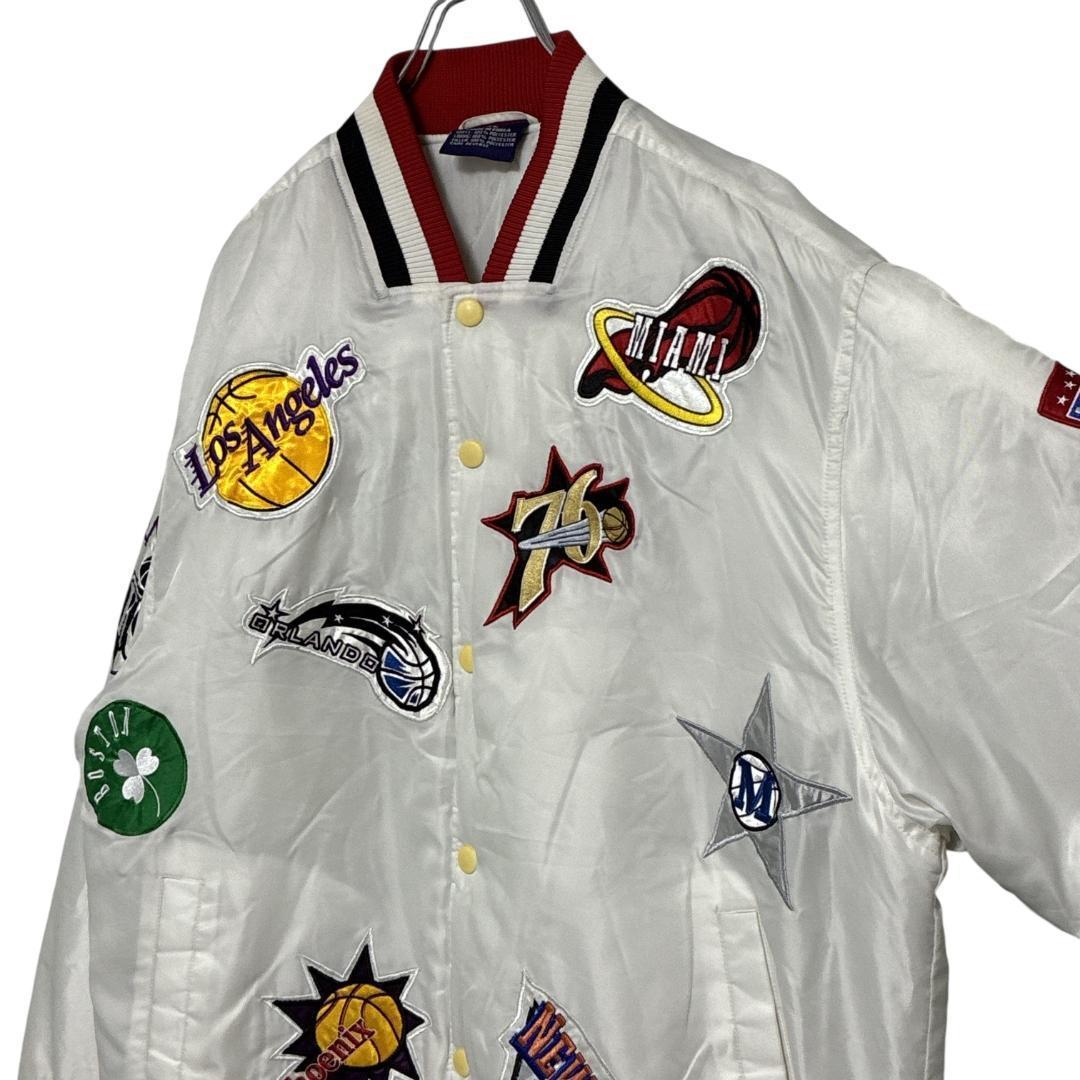 NBA スタジャン 中綿入り チームワッペン 刺繍 肉厚 ホワイト 2XL相当