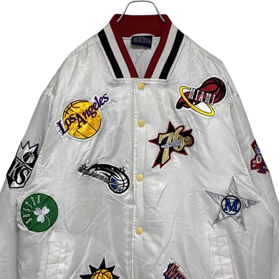 NBA スタジャン 中綿入り チームワッペン 刺繍 肉厚 ホワイト 2XL相当