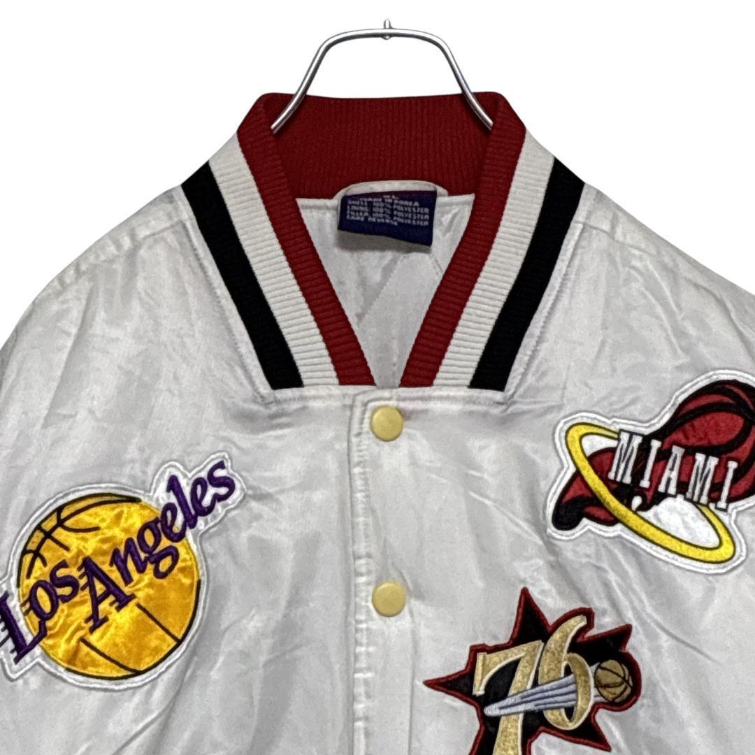 NBA スタジャン 中綿入り チームワッペン 刺繍 肉厚 ホワイト 2XL相当