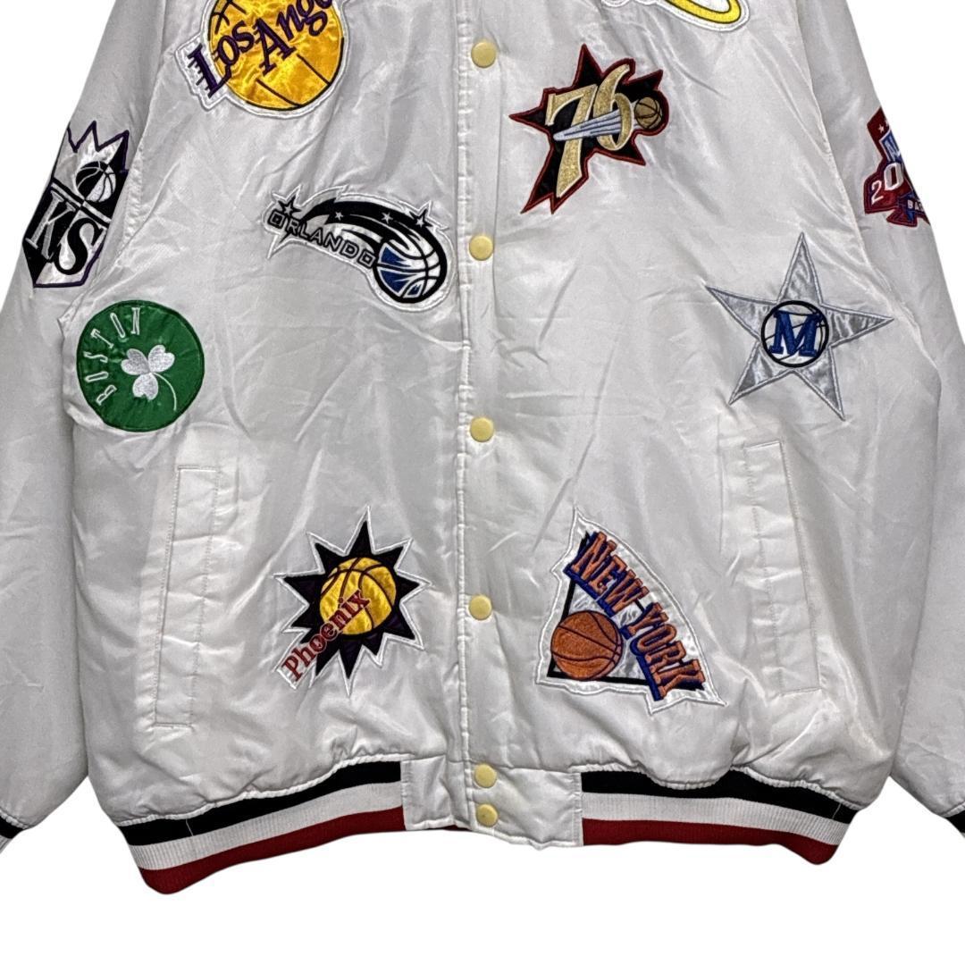 NBA スタジャン 中綿入り チームワッペン 刺繍 肉厚 ホワイト 2XL相当