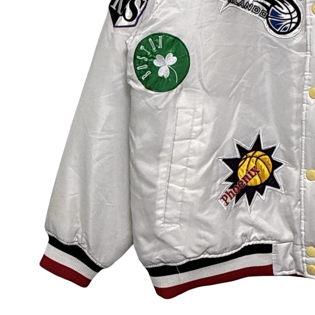 NBA スタジャン 中綿入り チームワッペン 刺繍 肉厚 ホワイト 2XL相当