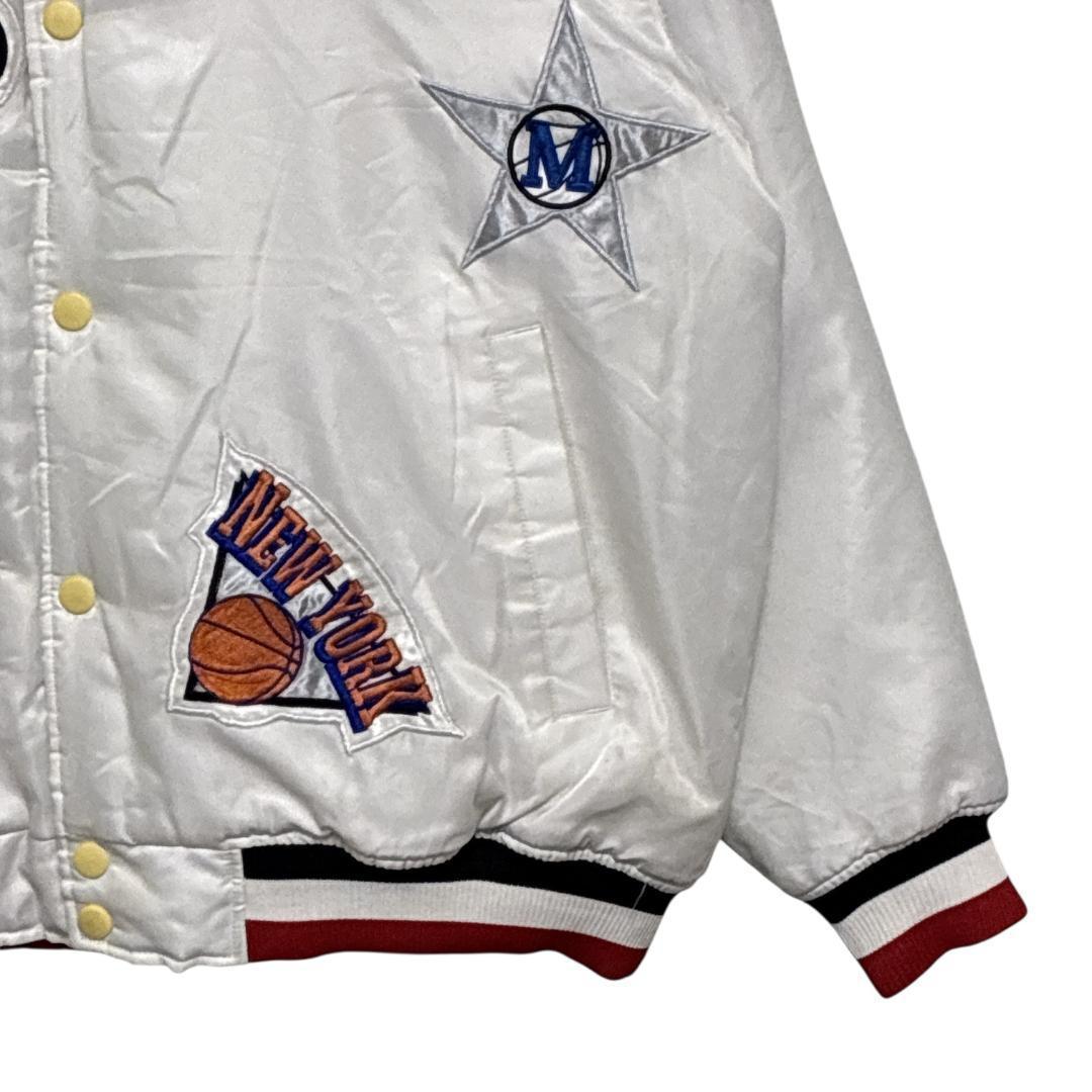 NBA スタジャン 中綿入り チームワッペン 刺繍 肉厚 ホワイト 2XL相当