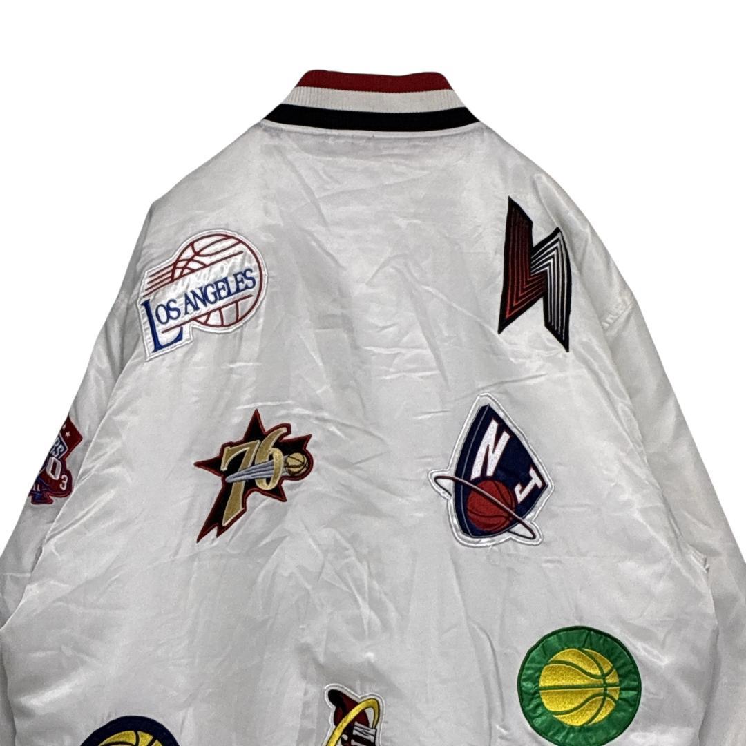 NBA スタジャン 中綿入り チームワッペン 刺繍 肉厚 ホワイト 2XL相当