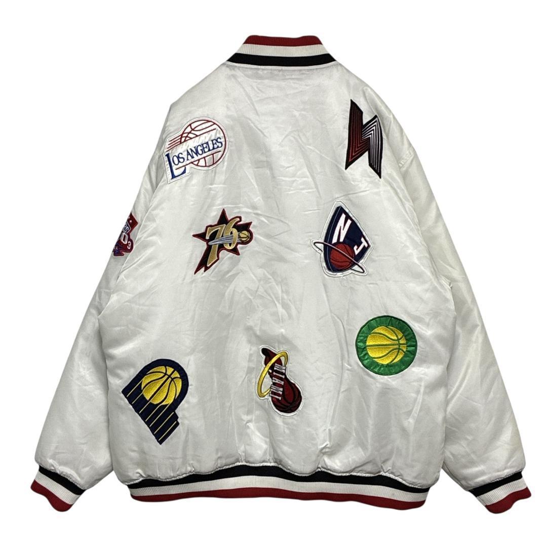 NBA スタジャン 中綿入り チームワッペン 刺繍 肉厚 ホワイト 2XL相当