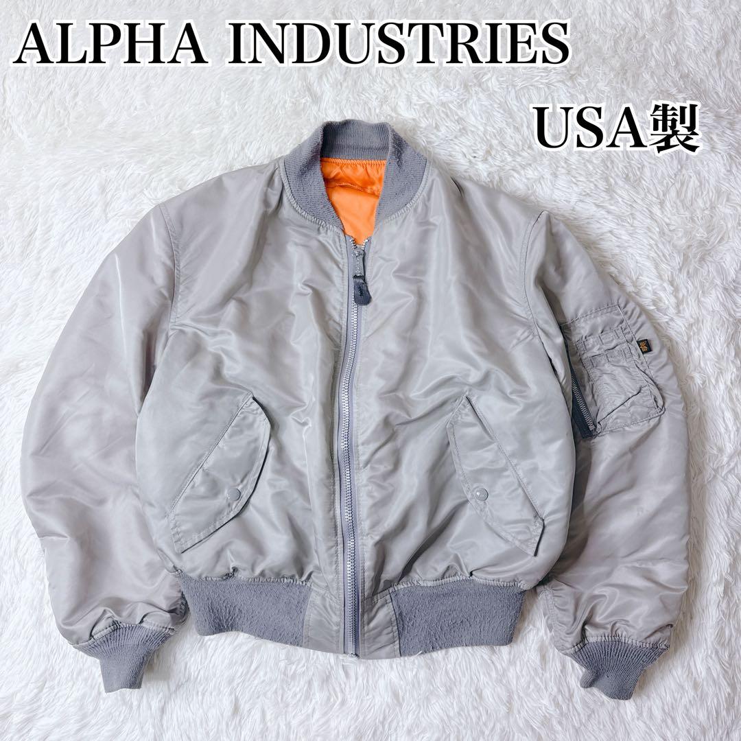 【USA製】アルファ MA-1 フライトジャケット シルバー Lサイズ　中綿