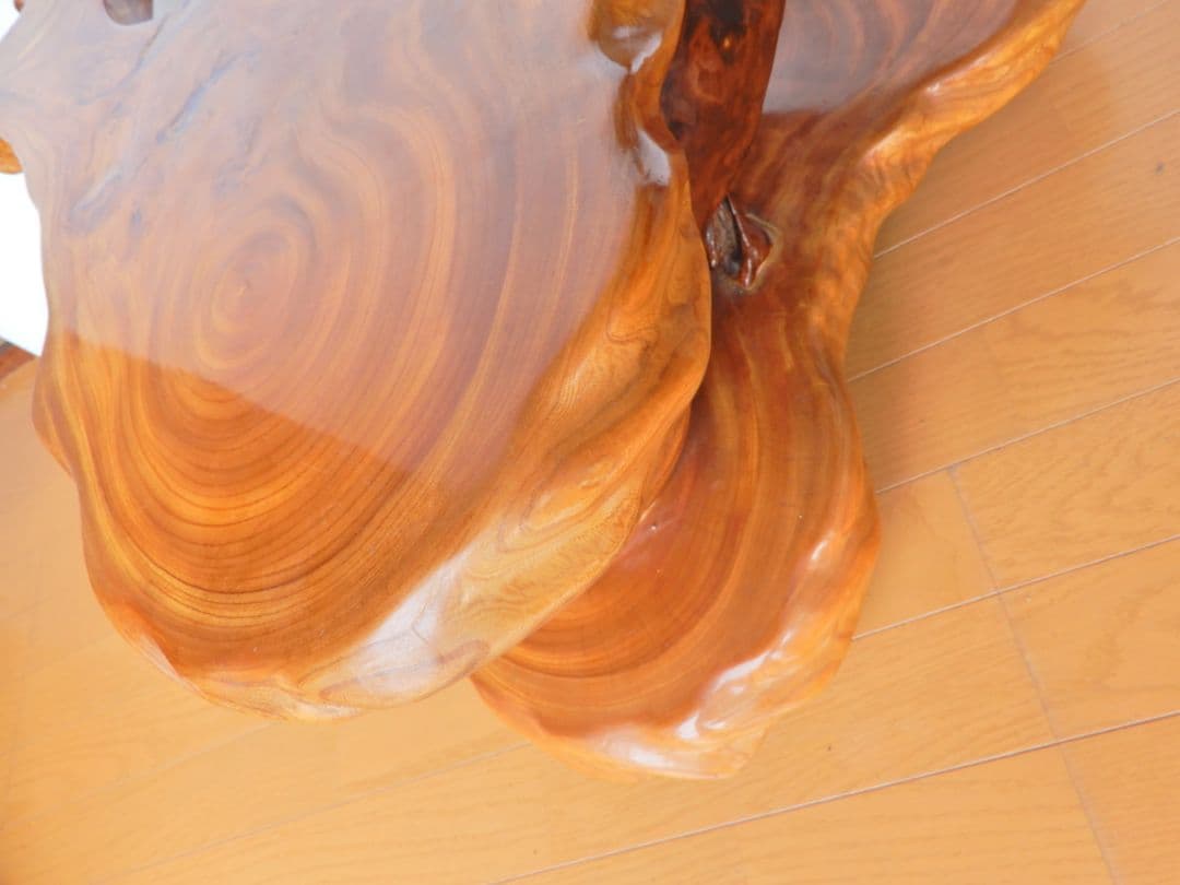 【美品】欅一枚板 移動式テーブルワゴン ローテーブル