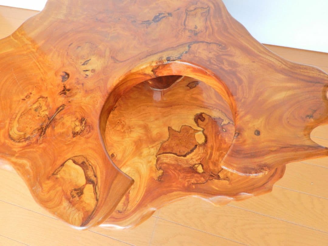 【美品】欅一枚板 移動式テーブルワゴン ローテーブル