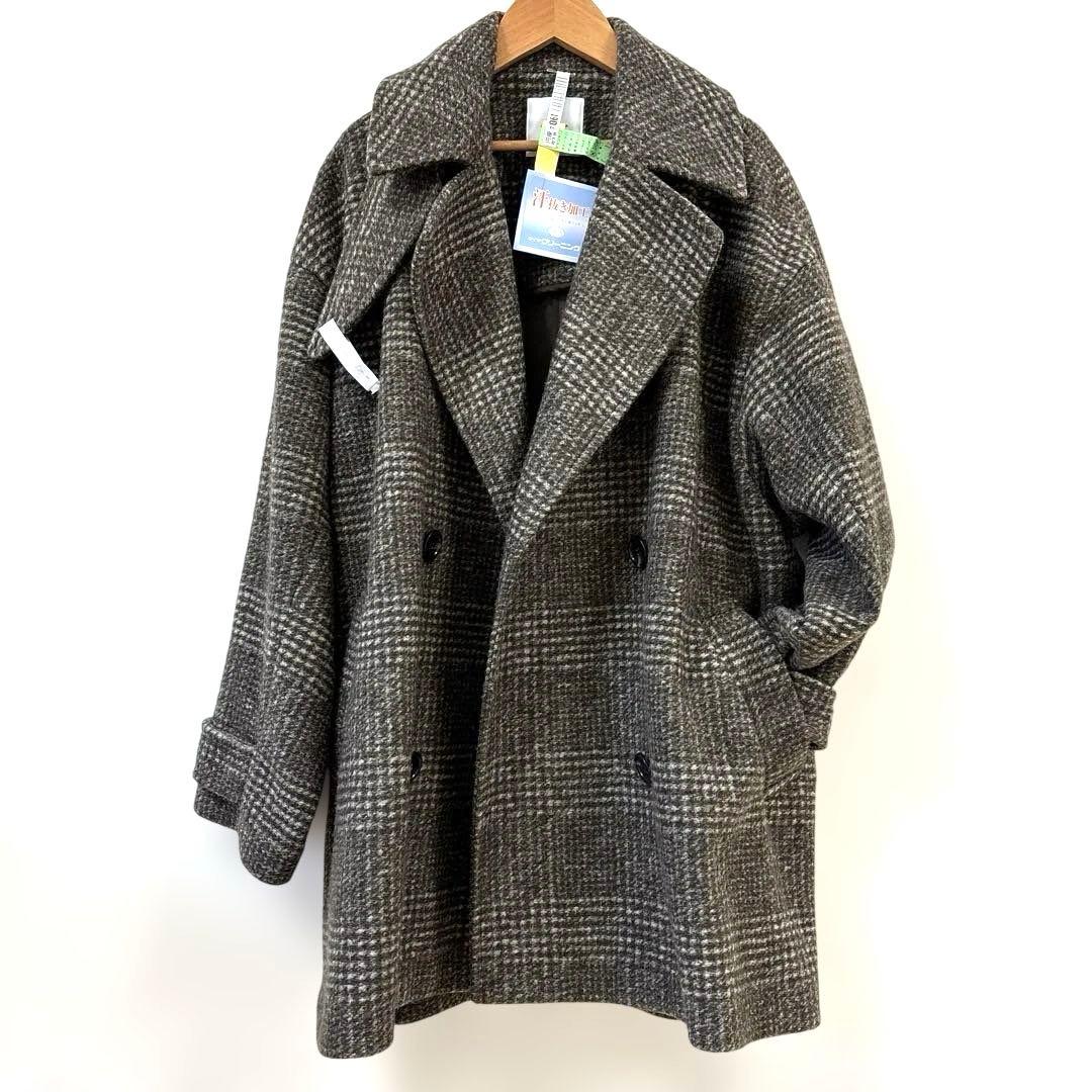 スピックアンドスパン　Wスライバーチェックハーフコート ブラウン36