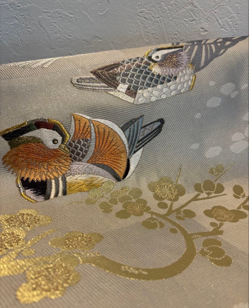 ま*ん様 人間国宝 羽田登喜夫「鴛鴦」　六通袋帯　落款入り