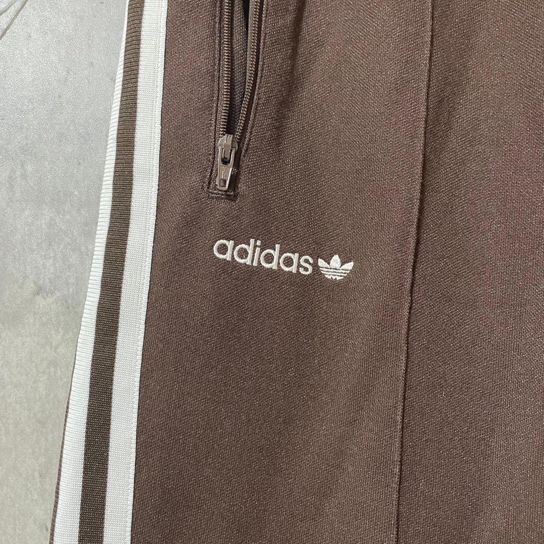adidasアディダストラックパンツジャージ茶色ブラウン刺繍ロゴワイドフレア希少