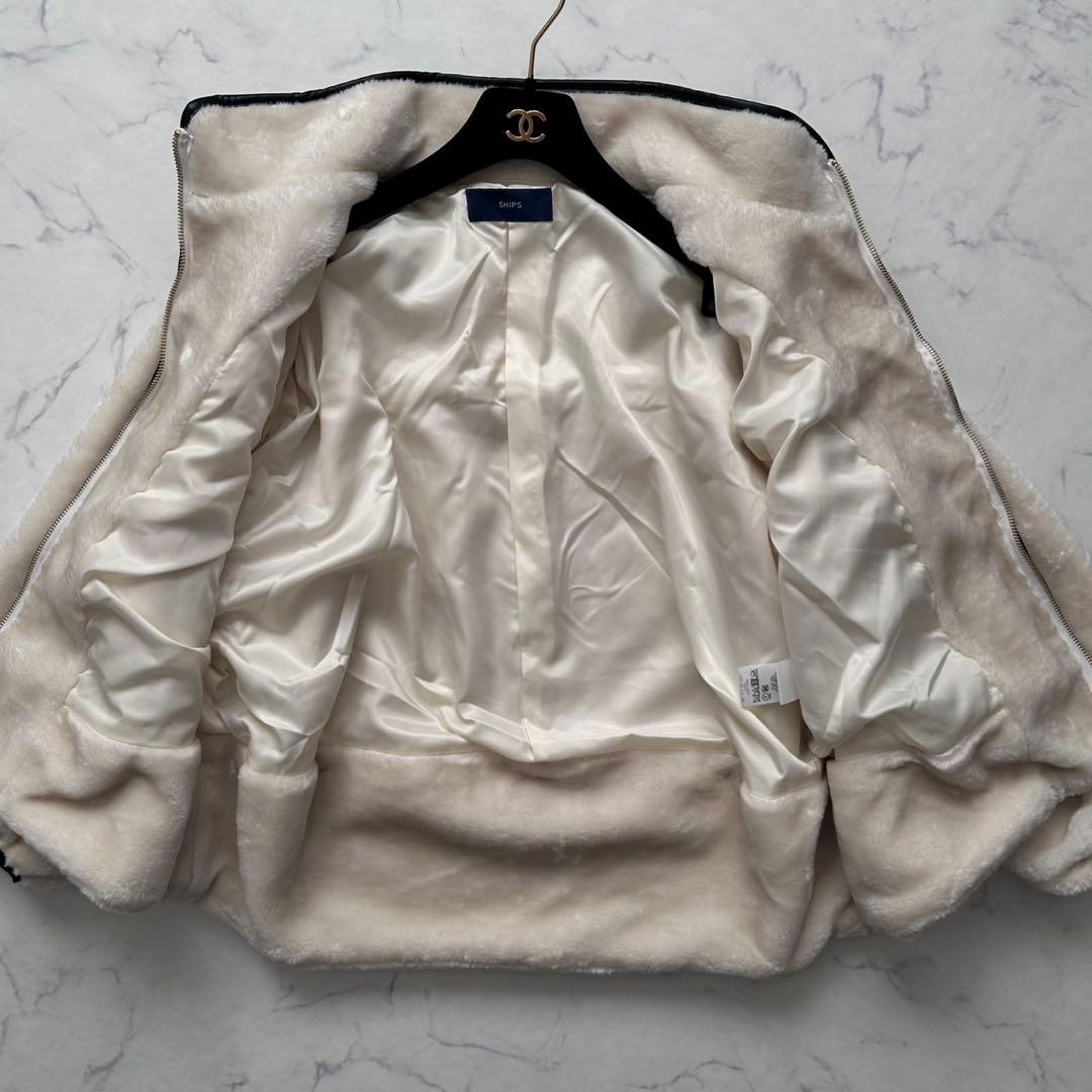 SHIPS WEB限定 高密度 ブライト ボア スタンドコート ホワイト