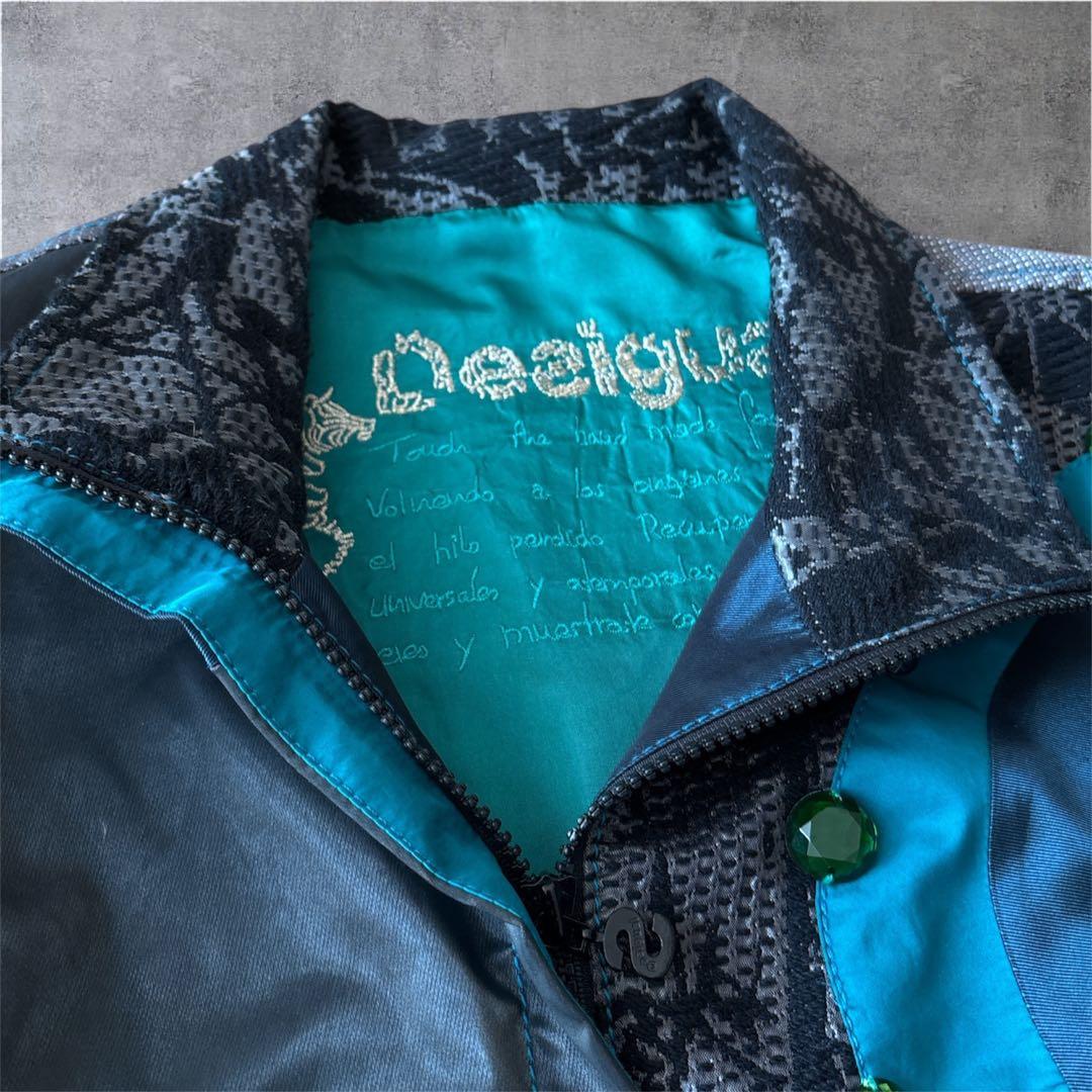 【希少】デシグアル ジャケット 猫 スパンコール×ビジュー 異素材切替 豪華