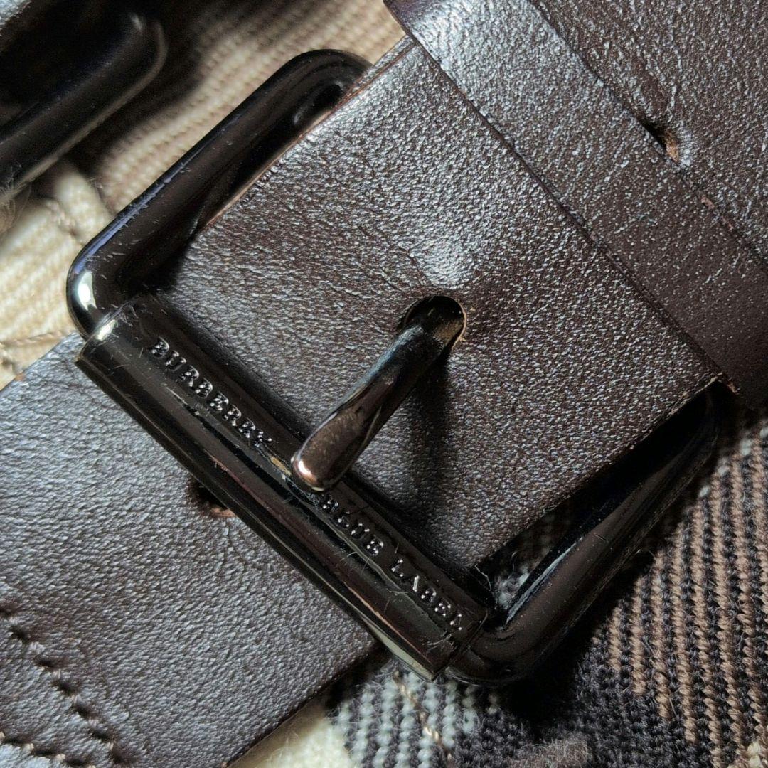 バーバリーブルーレーベル　ブラウン系　ミニスカート　レザーベルト　チェック　S