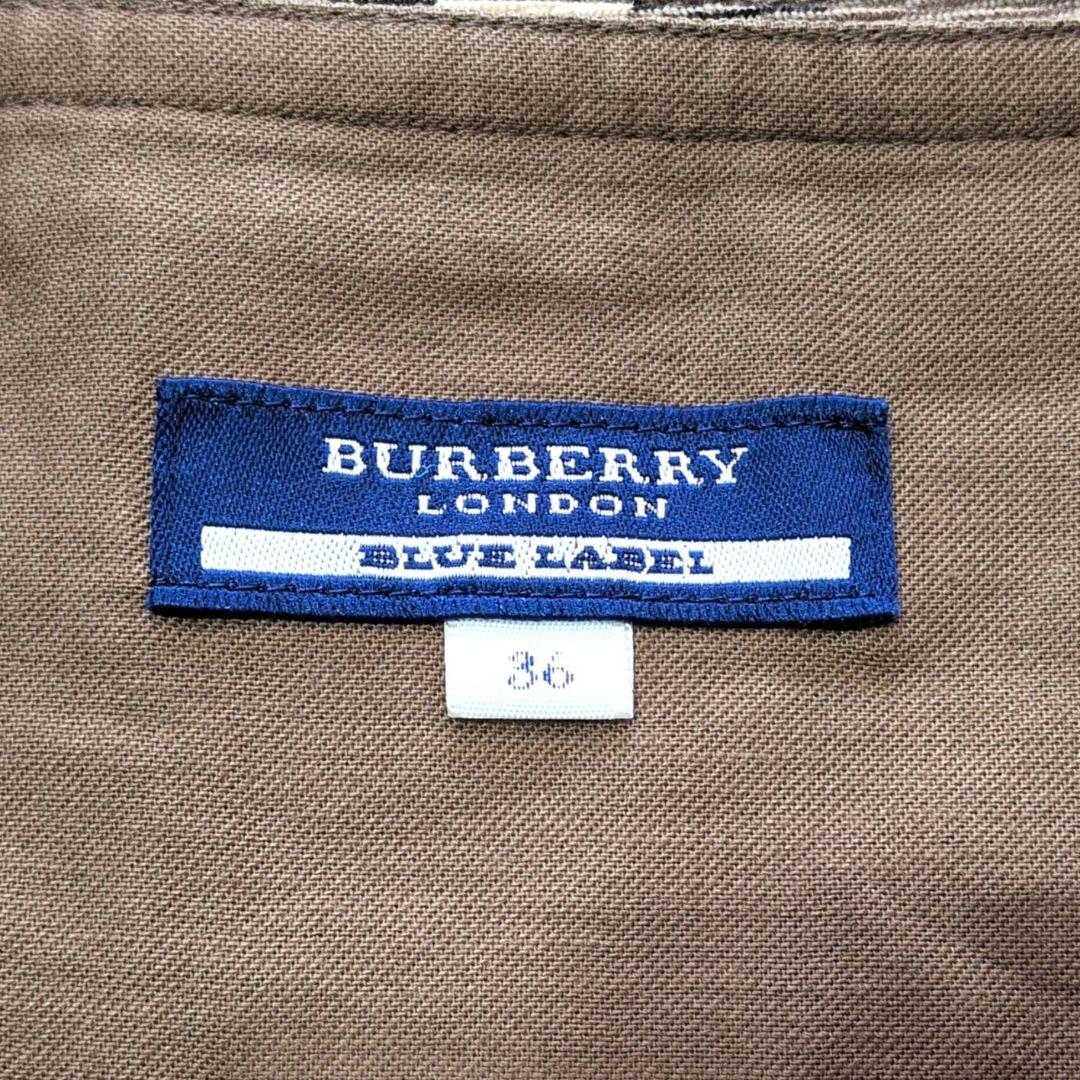 バーバリーブルーレーベル　ブラウン系　ミニスカート　レザーベルト　チェック　S