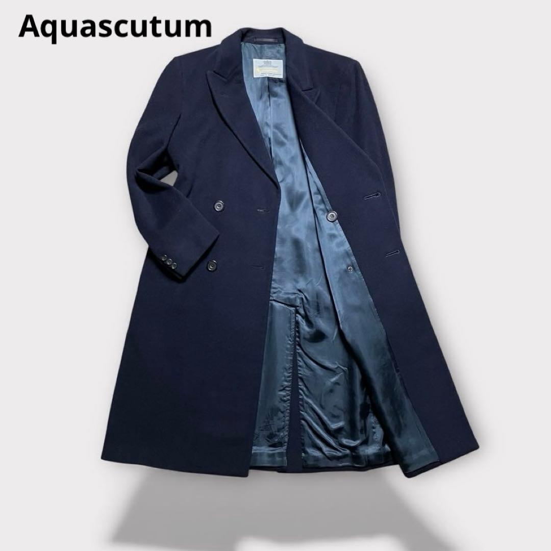 【英国製✨ピュアラムウール】アクアスキュータム ダブルチェスターコート Lサイズ
