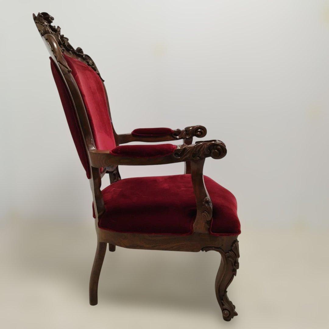 【引取り歓迎】アンティーク調 ベルベット椅子 アームチェア ロココ調家具
