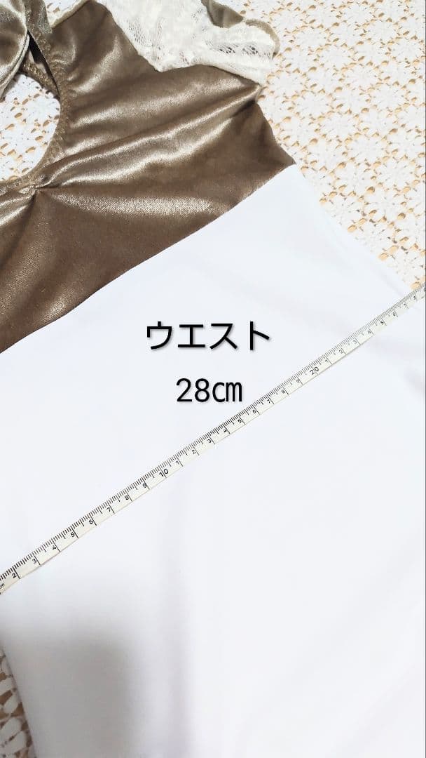 Ｓ～Ｍ／アンティーク風ゴールドベロアとふんわりレース袖チョーカー娘役レオタード
