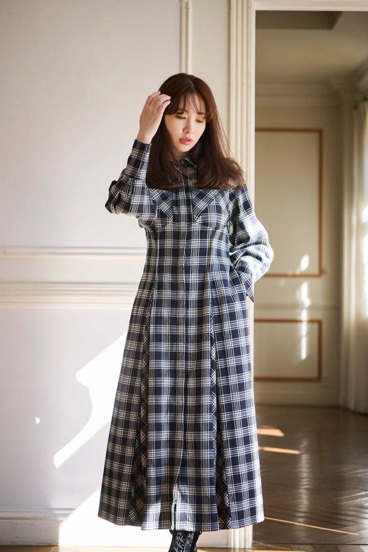 【ゲリラ値下げ中】CheckeredPleats Long ShirtDress