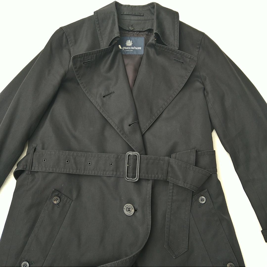 【美品】アクアスキュータム トレンチコート ロング 黒 ライナー付 ベルト付