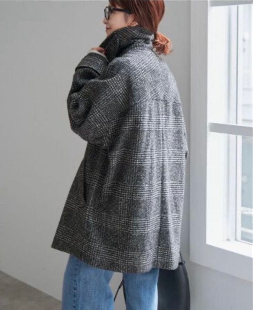 Spick & Span Wスライバーチェックハーフコート　38 ブラック