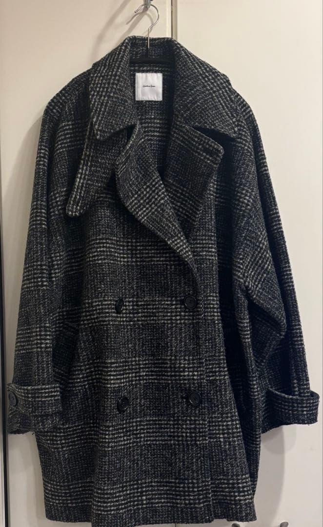 Spick & Span Wスライバーチェックハーフコート　38 ブラック