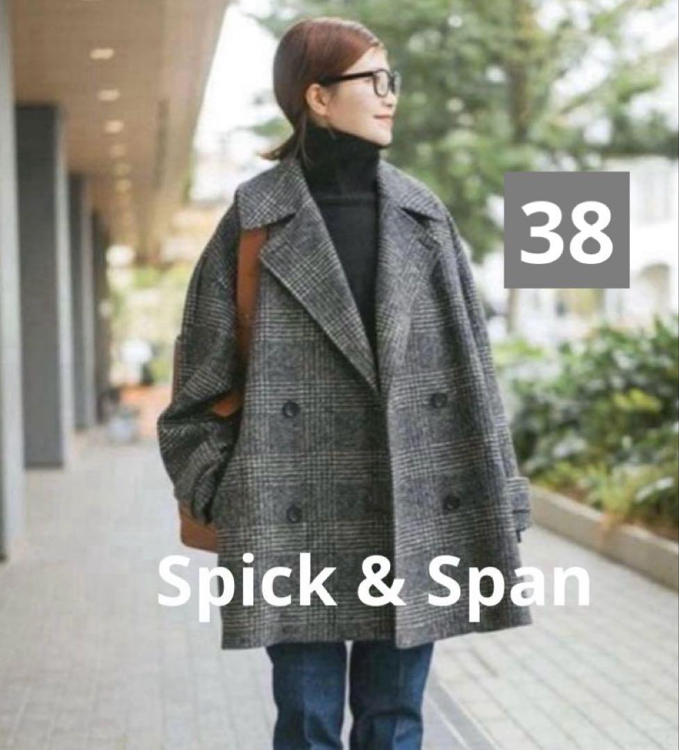 Spick & Span Wスライバーチェックハーフコート　38 ブラック