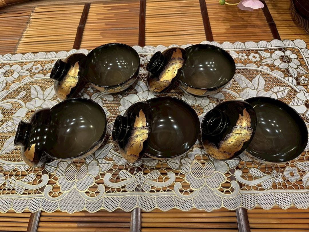 未使用 最高級 特選漆器 会津塗 吸物椀 セット 金彩 松竹梅