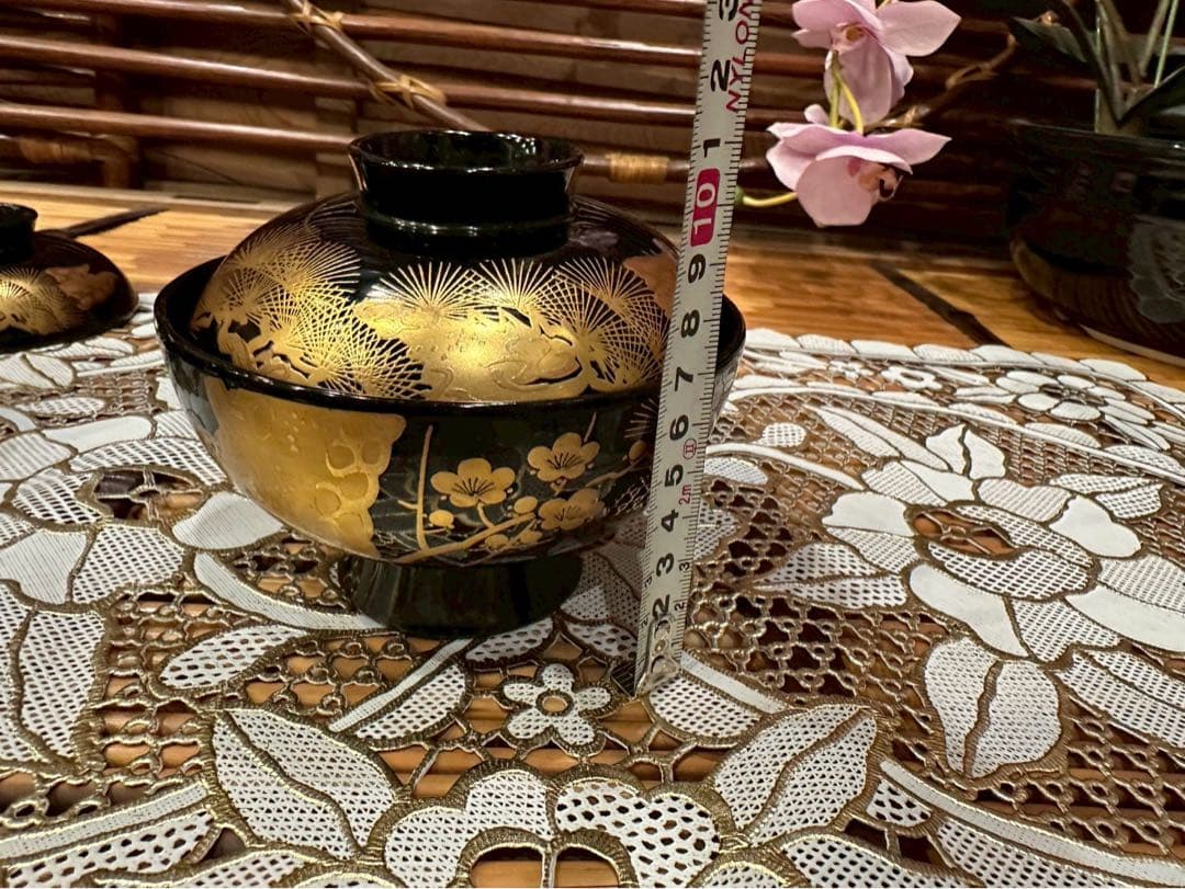 未使用 最高級 特選漆器 会津塗 吸物椀 セット 金彩 松竹梅
