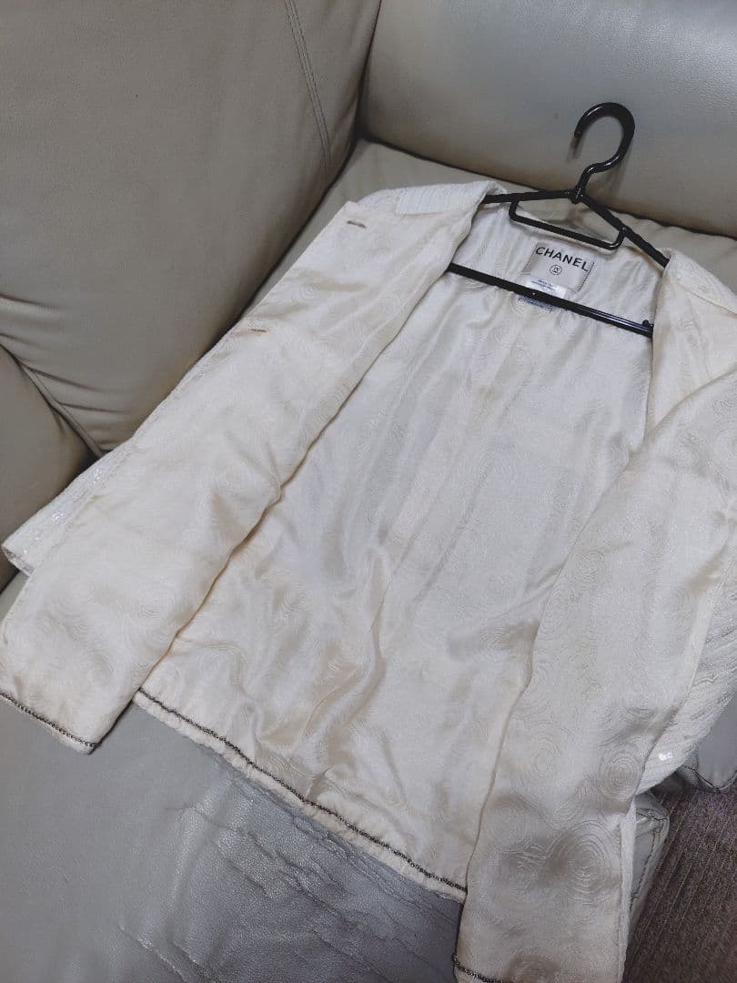 CHANELシャネルボタンノーカラーツイードジャケット フランス製