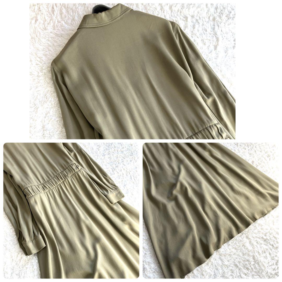 近年✨マックスアンドコー シャツワンピース ベルト マキシ フレア カーキ 42