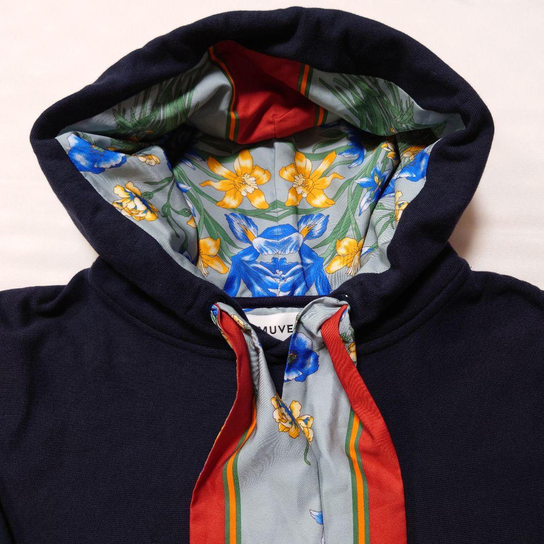 美品★MUVEIL スカーフ リボン フーディー 38 ネイビー