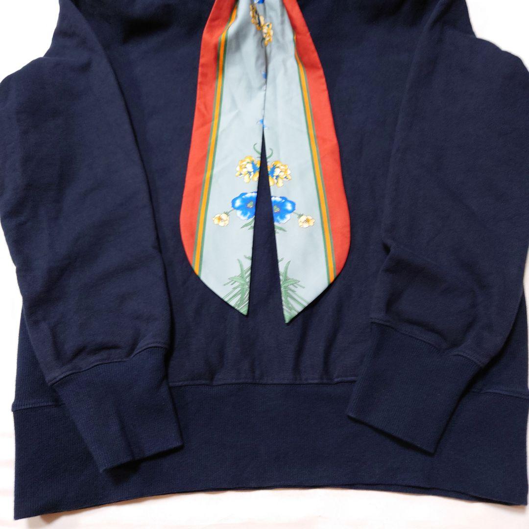 美品★MUVEIL スカーフ リボン フーディー 38 ネイビー
