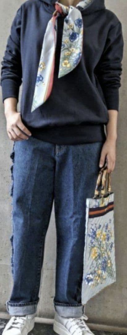 美品★MUVEIL スカーフ リボン フーディー 38 ネイビー