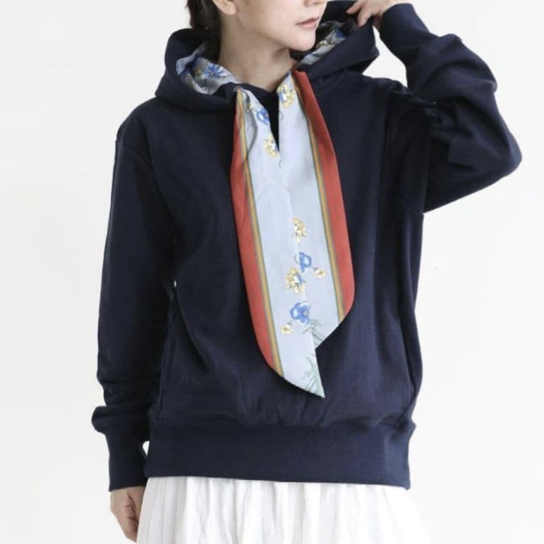 美品★MUVEIL スカーフ リボン フーディー 38 ネイビー