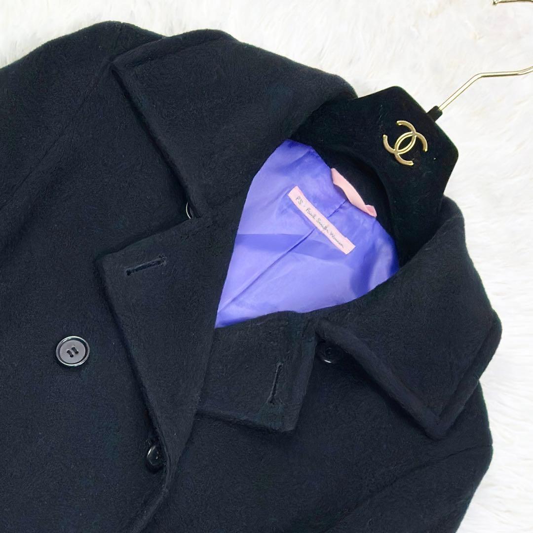 美品　ポールスミス　マキシ丈　ダブルチェスターコート　ウールメルトン　L　黒