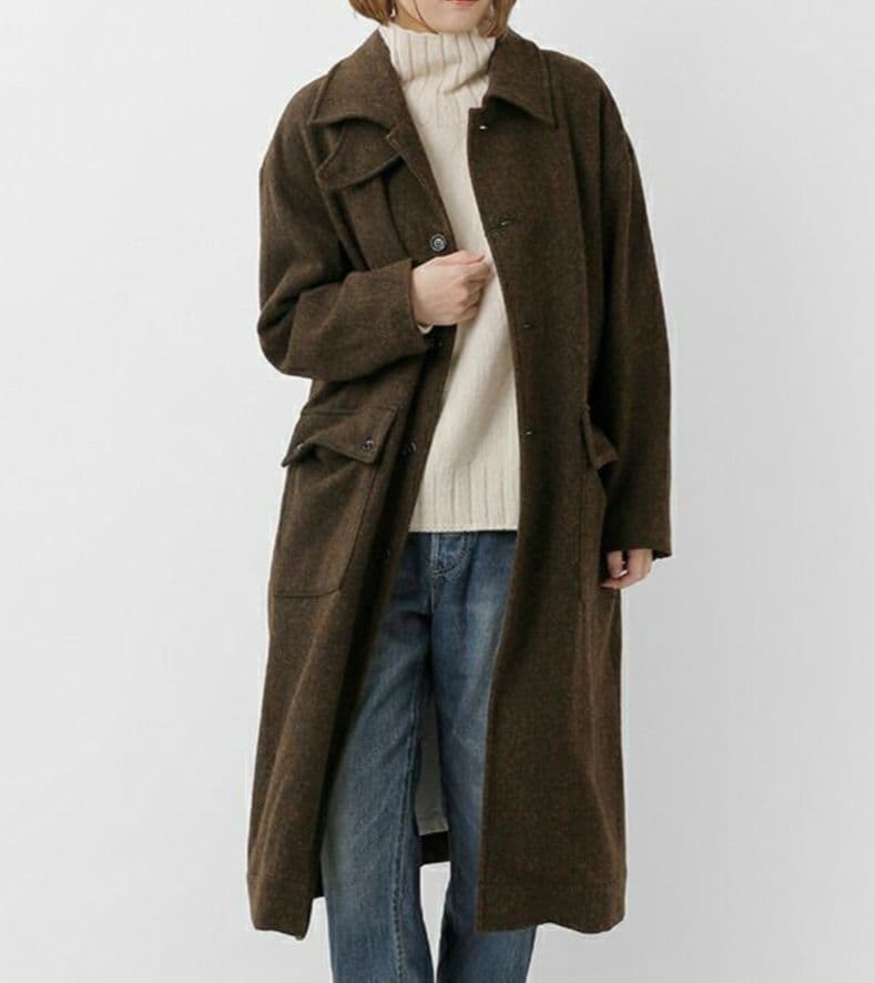 tissu ヘリンボーン　スタンドカラーコート