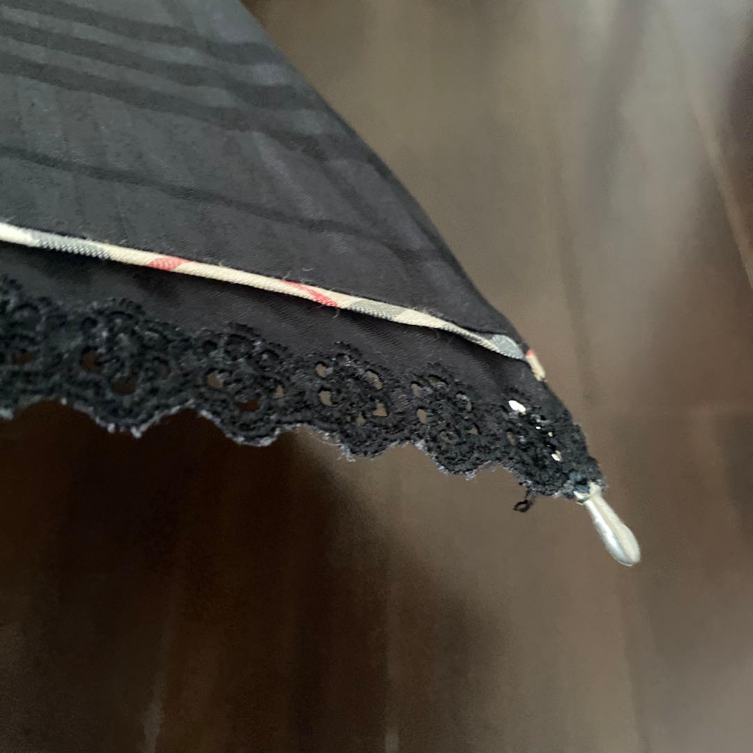 バーバリー　ブラック チェック柄 レース付き長傘