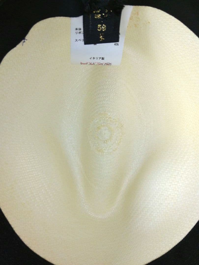 Borsalino 美品パナマ帽 オフホワイト青いリボンＬサイズ59cm