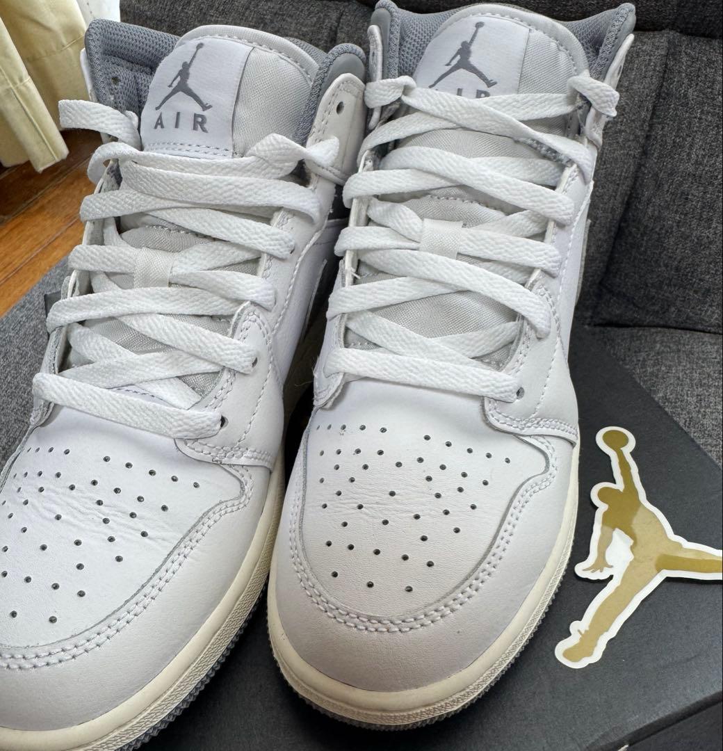 靴 AIR JORDAN 1 MID GS WHITE/STEALTH