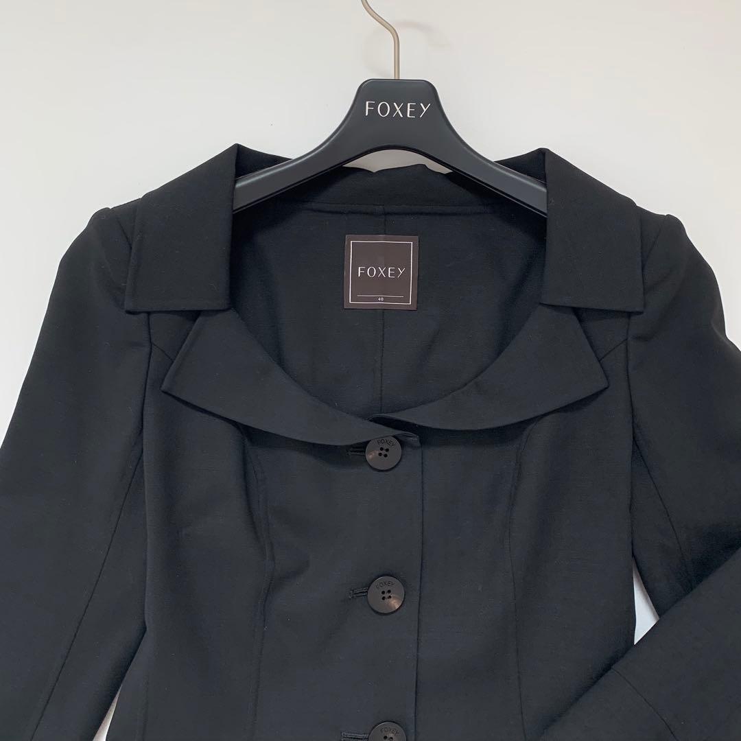 FOXEY ウール混　ジャケット　女優襟　ブラック