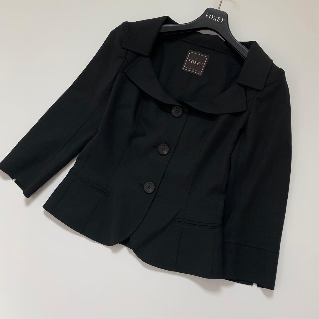 FOXEY ウール混　ジャケット　女優襟　ブラック