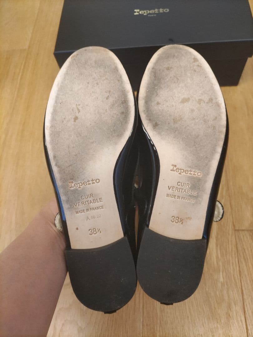 Repetto 黒　パテント（エナメル）メリージェーン バレエシューズ 38.5