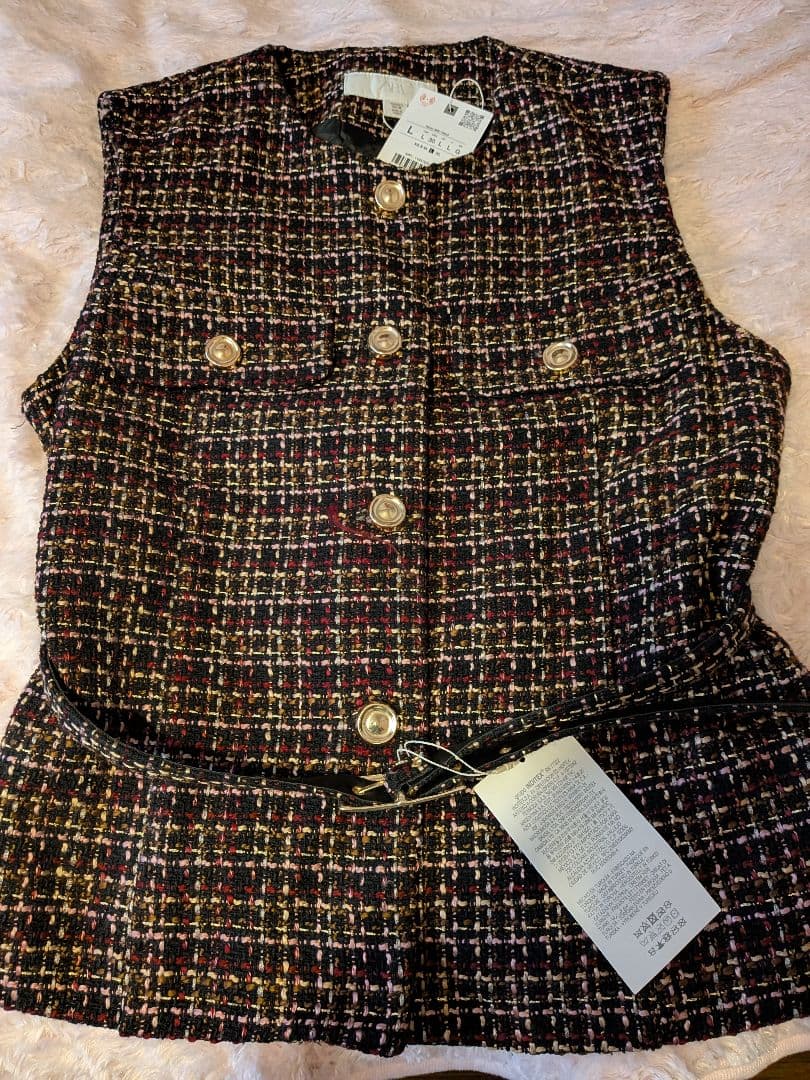 【完売品】ZARA ベルト付きテクスチャーベストツイードベスト 新品未使用