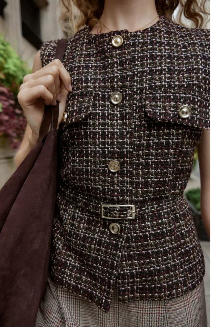 【完売品】ZARA ベルト付きテクスチャーベストツイードベスト 新品未使用